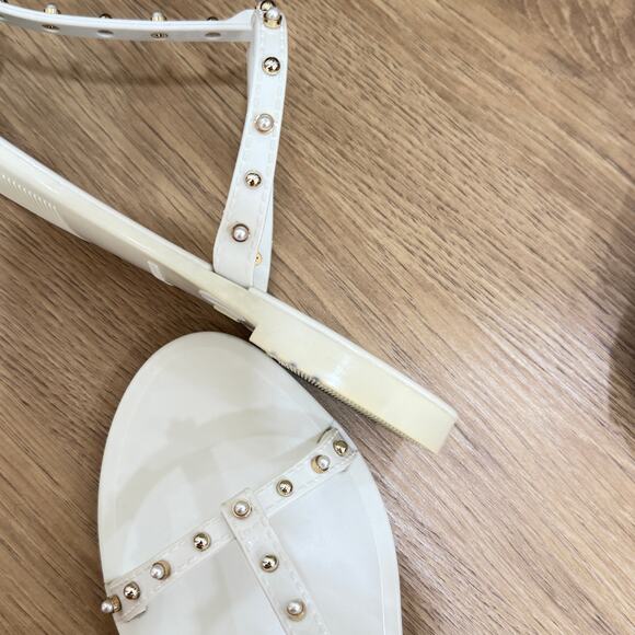 STUART WEITZMAN Jelly Sandals Size 8 White Mellie Pearlstud Slides - Picture 5 of 10